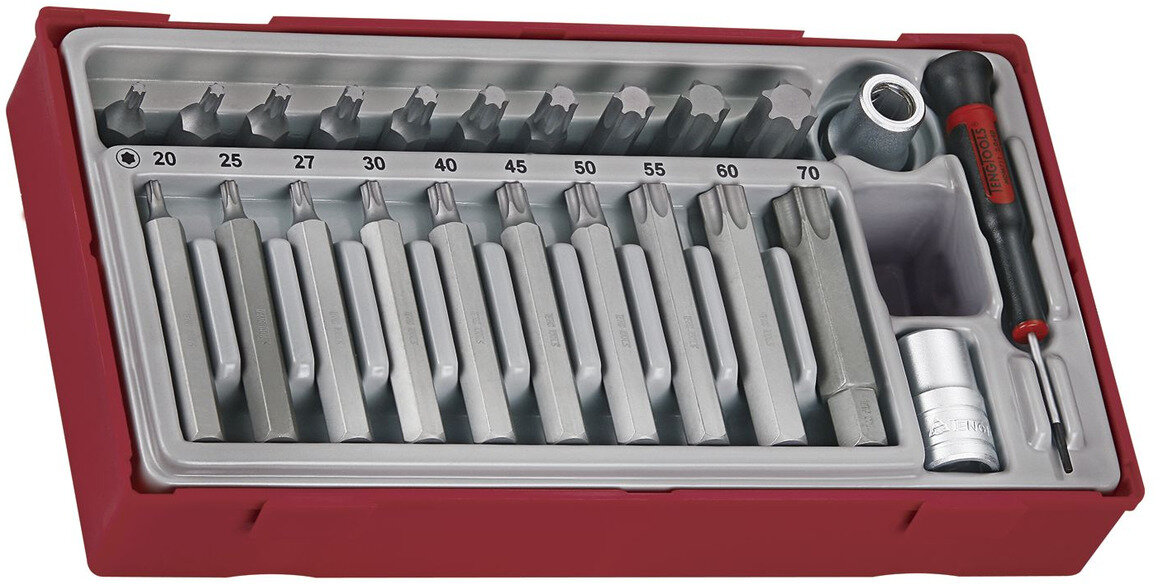 Bitsatz TX - kurz und lang mit Anschluss Sechskant TT1 Ablage 1/2" 40-75mm L 23-teilig Teng Tools