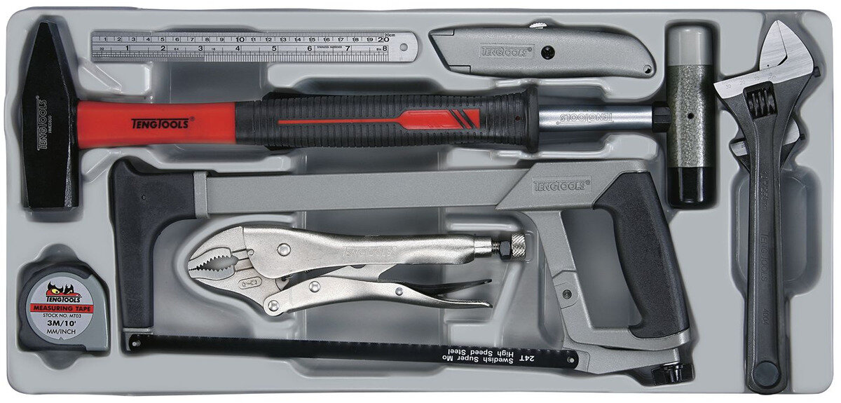 Basis-Werkzeugsatz TT4-Tablett 9-teilig mit Schlosserhammer Teng Tools