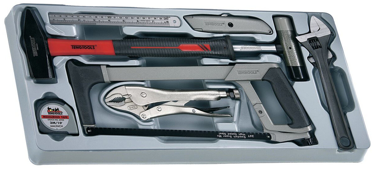 Basis-Werkzeugsatz TT4-Tablett 9-teilig mit Schlosserhammer Teng Tools