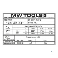 Elektrodeinverter LCD 220A 230V + tilbehør MW Tools Elektrodeinverter LCD 220A 230V + tilbehør MW Tools
