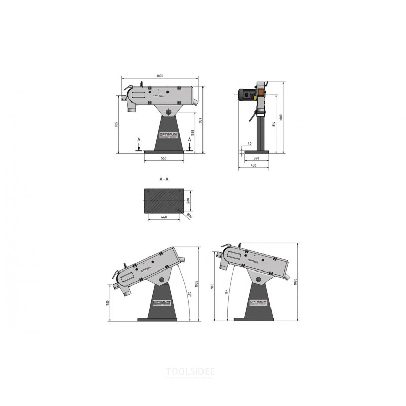 Professionele metaal bandschuurmachine 75x2000 mm 29,4 m/s 1,5/2,2 kW 400V noodstop 2 snelheden Optigrind Professionele metaal bandschuurmachine 75x2000 mm 29,4 m/s 1,5/2,2 kW 400V noodstop 2 snelheden Optigrind