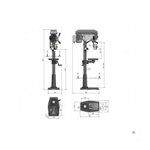 Kolonneboremaskin med bor opptil ø 25 mm, MK3-feste, 750 W, 400 V, 12 hastigheter, boretvinge og Optidrill klemboltsett.