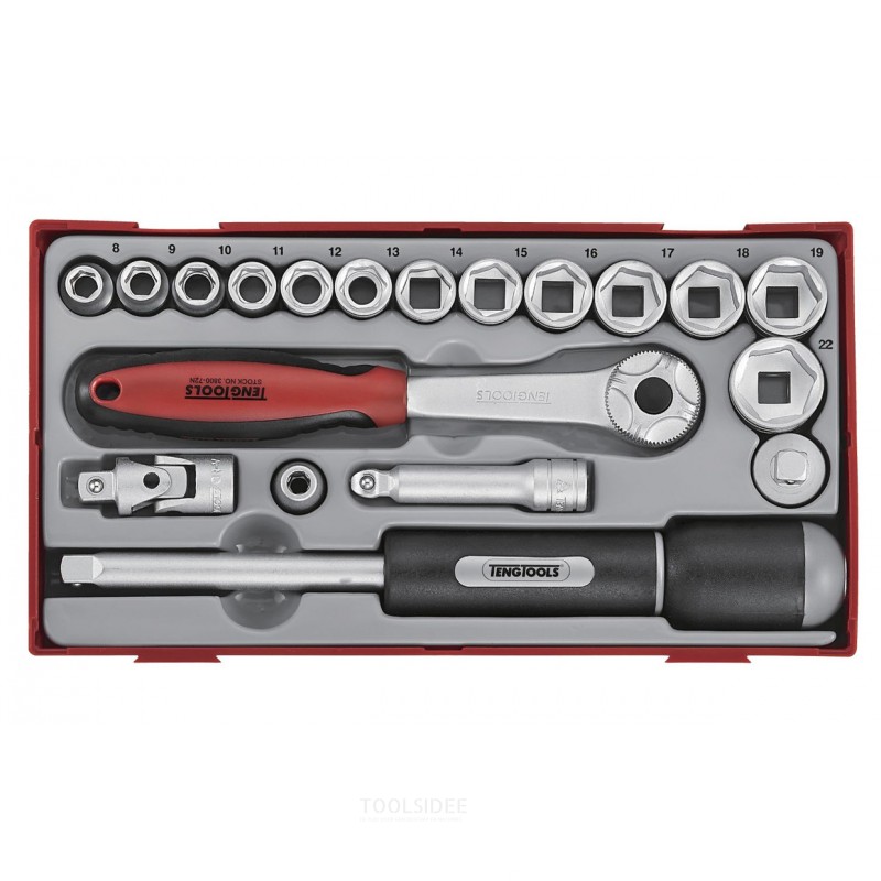 Topnøglesæt TT1 bakke 3/8" 8-22mm 19 dele 6 sider Teng Tools