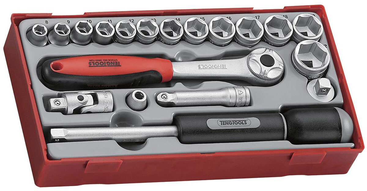 Topnøglesæt TT1 bakke 3/8" 8-22mm 19 dele 6 sider Teng Tools