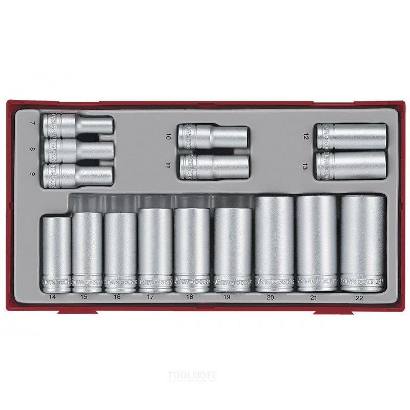 Hylsyavainsarja, syvä TT1-lokero, 3/8" 7-22 mm, 16 osaa, 6 sivua, Teng Tools