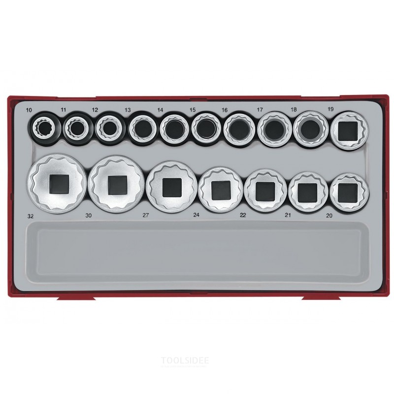 Hylsyavainsarja TT1, lokero 1/2" 10-32 mm, 17 osaa, 12 sivua, Teng Tools