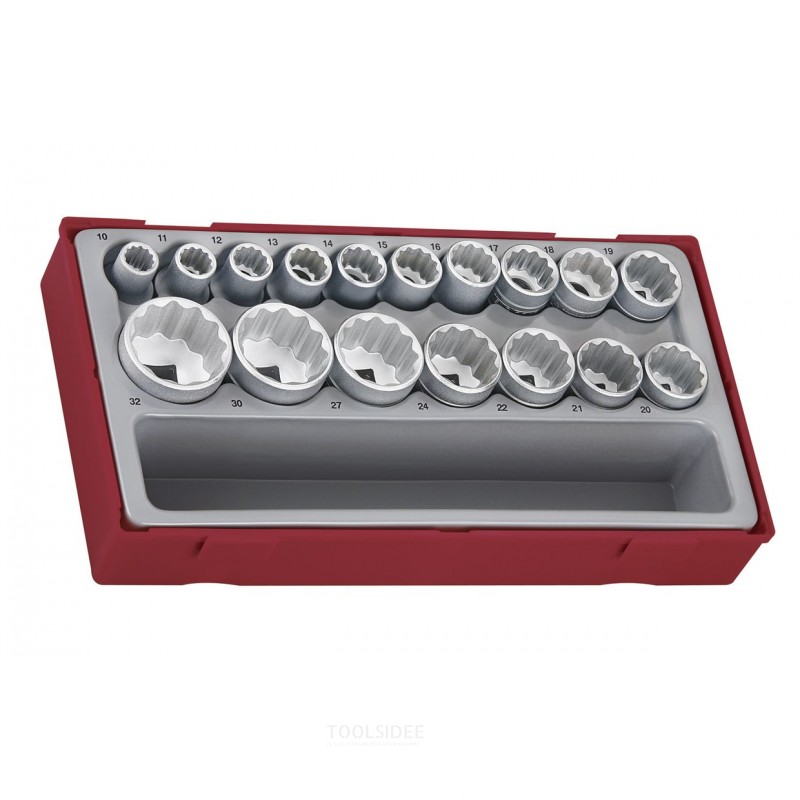 Hylsyavainsarja TT1, lokero 1/2" 10-32 mm, 17 osaa, 12 sivua, Teng Tools