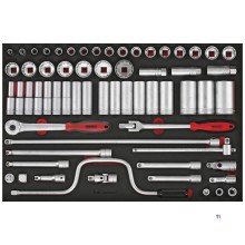 Topnøglesæt med tilbehør Skum4x4 bakke 1/2" 8-36mm 63 dele Teng Tools