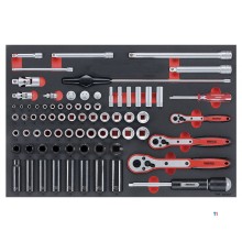 Doppenset en accesoires Foam4x4 tray 1/4"- 3/8" 4- 24mm en 1/2" 77 delig Teng Tools