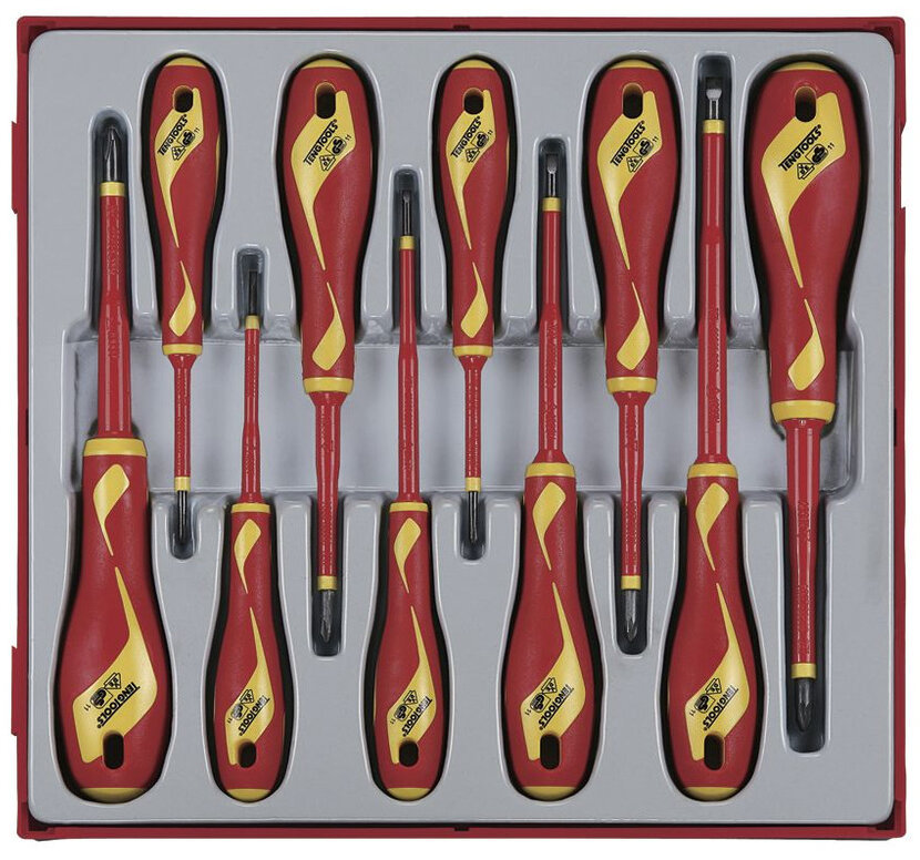 Isoleret skruetrækkersæt 100V TT2 bakke flad- PZ- PH- TTD 10-delt Teng Tools Isoleret skruetrækkersæt 100V TT2 bakke flad- PZ- PH- TTD 10-delt Teng Tools