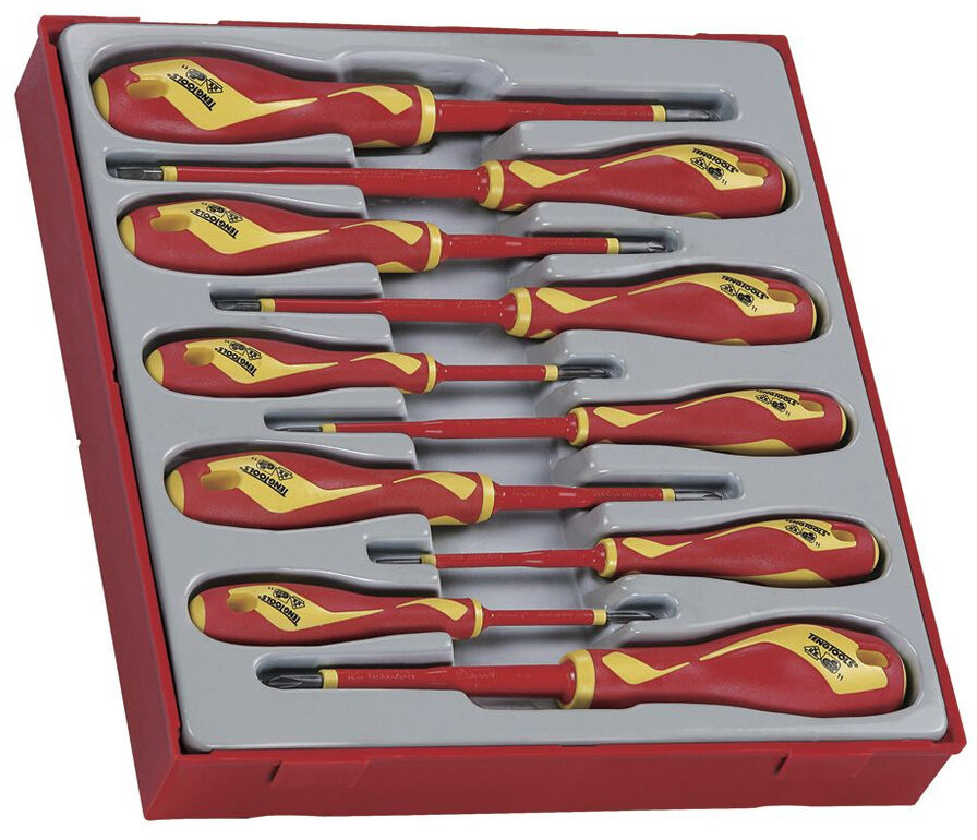 Isoleret skruetrækkersæt 100V TT2 bakke flad- PZ- PH- TTD 10-delt Teng Tools Isoleret skruetrækkersæt 100V TT2 bakke flad- PZ- PH- TTD 10-delt Teng Tools
