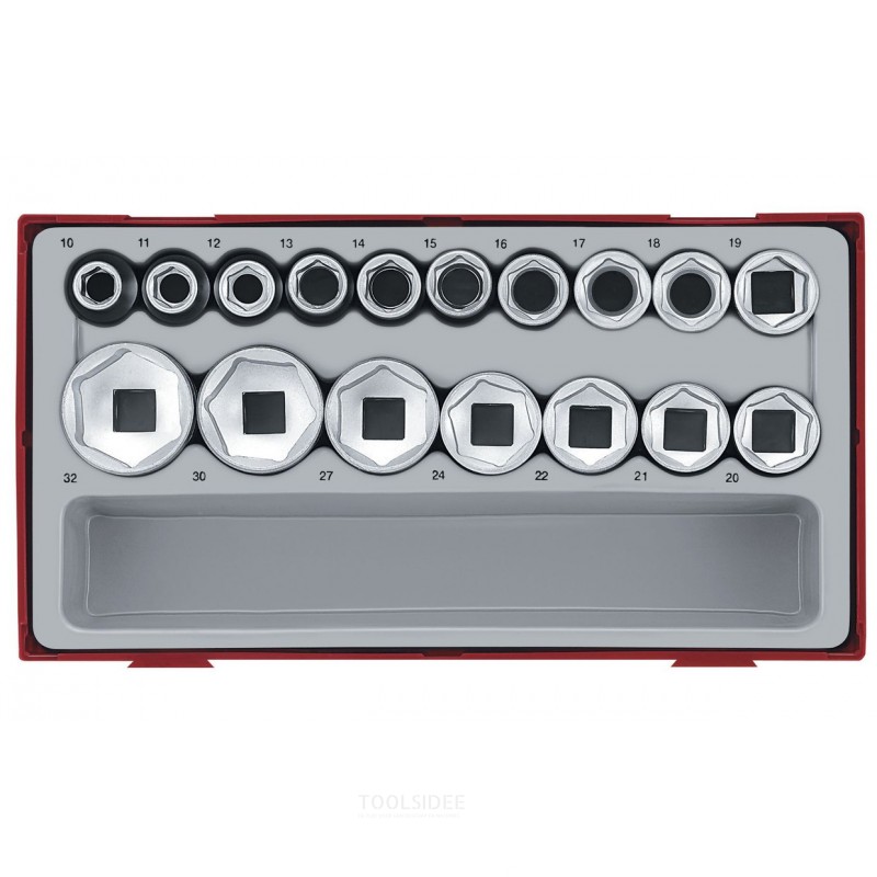 Topnøglesæt TT1 bakke 1/2" 10-32mm 17 dele 6 sider Teng Tools
