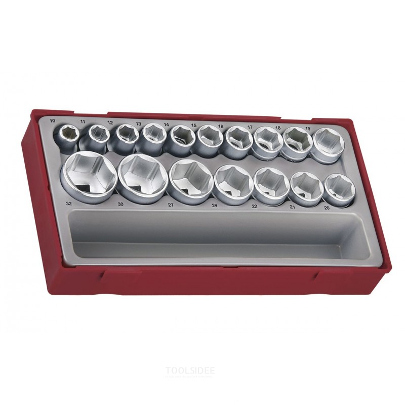 Topnøglesæt TT1 bakke 1/2" 10-32mm 17 dele 6 sider Teng Tools