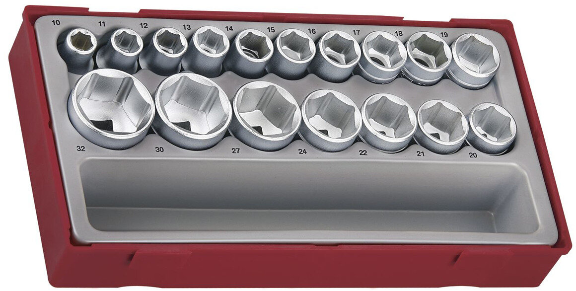 Topnøglesæt TT1 bakke 1/2" 10-32mm 17 dele 6 sider Teng Tools