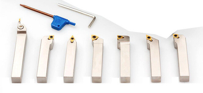 Drejeværktøjssæt 7 dele 20x20 mm inkl. TiN-skær MW-Tech Drejeværktøjssæt 7 dele 20x20 mm inkl. TiN-skær MW-Tech