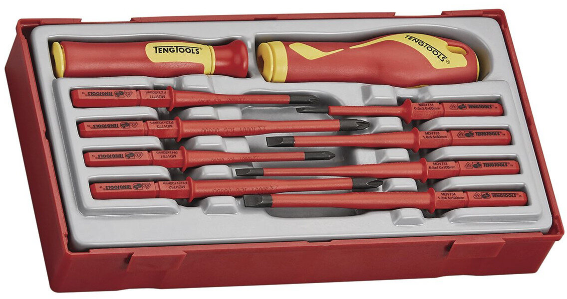 Isoleret skruetrækkersæt TT1 bakke flad - PH- PZ 10 dele Teng Tools Isoleret skruetrækkersæt TT1 bakke flad - PH- PZ 10 dele Teng Tools