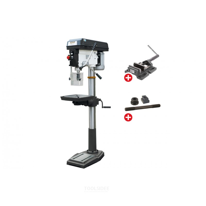 Bohrmaschine zum Bohren bis ø 30 mm, MK4-Aufnahme, 1,1 kW, 400 V, 9 Geschwindigkeiten, Bohrklemme und Optidrill-Spannbolzensatz.