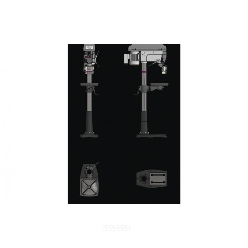 Bohrmaschine zum Bohren bis ø 30 mm, MK4-Aufnahme, 1,1 kW, 400 V, 9 Geschwindigkeiten, Bohrklemme und Optidrill-Spannbolzensatz.