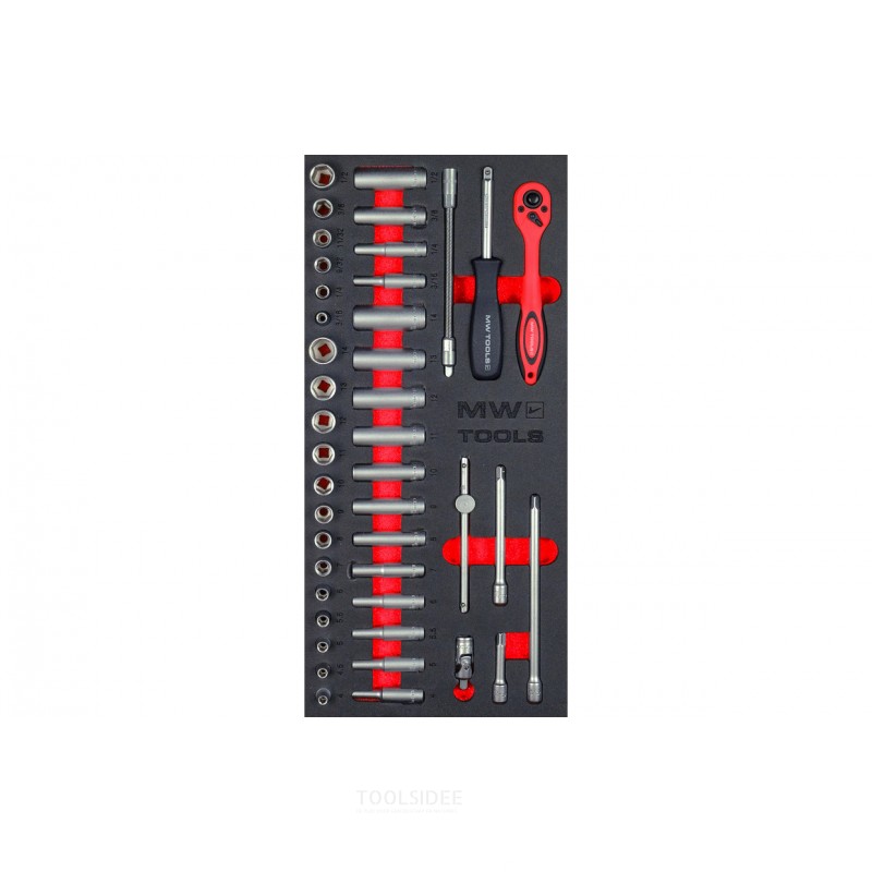 Hylsyavainsarja vaahtomuovialustalla 1/4" 4-14mm 43-osainen MW Tools