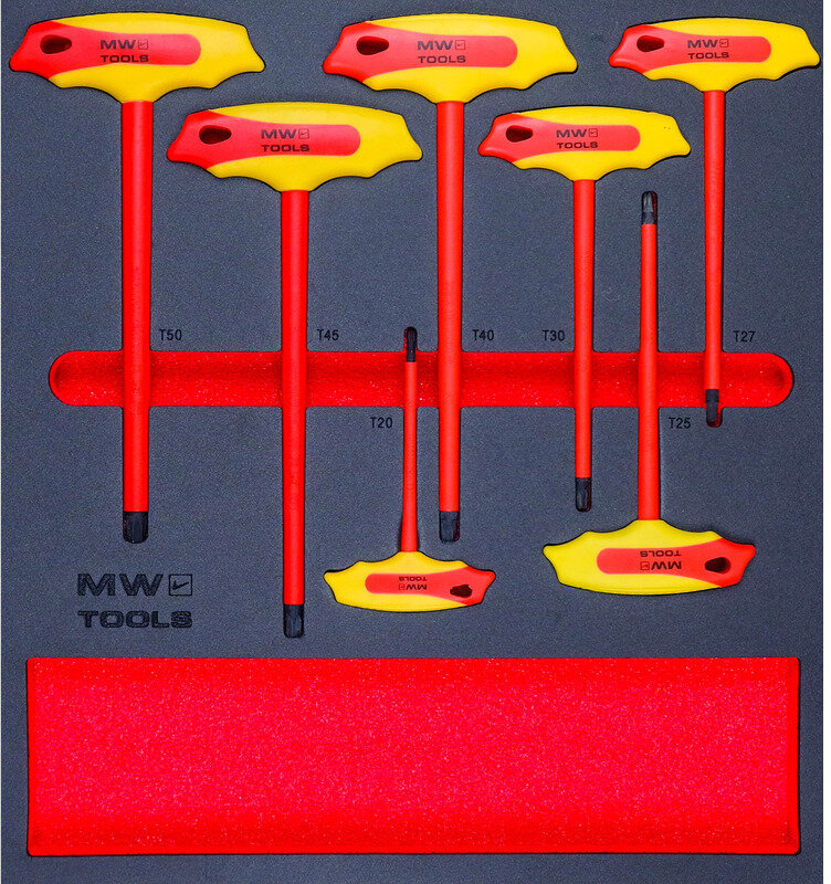 Isoleret vinkelnøglesæt Torx med T-greb skumbakke 7 dele MW Tools Isoleret vinkelnøglesæt Torx med T-greb skumbakke 7 dele MW Tools