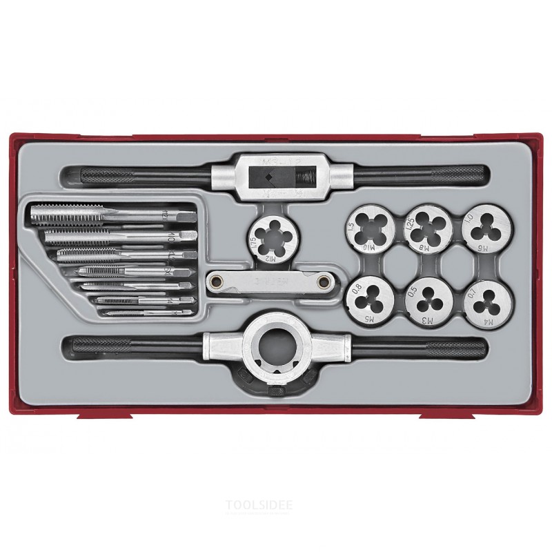 Sæt med gevindskære- og skæreforme TT1 bakke 17 dele Teng Tools Sæt med gevindskære- og skæreforme TT1 bakke 17 dele Teng Tools