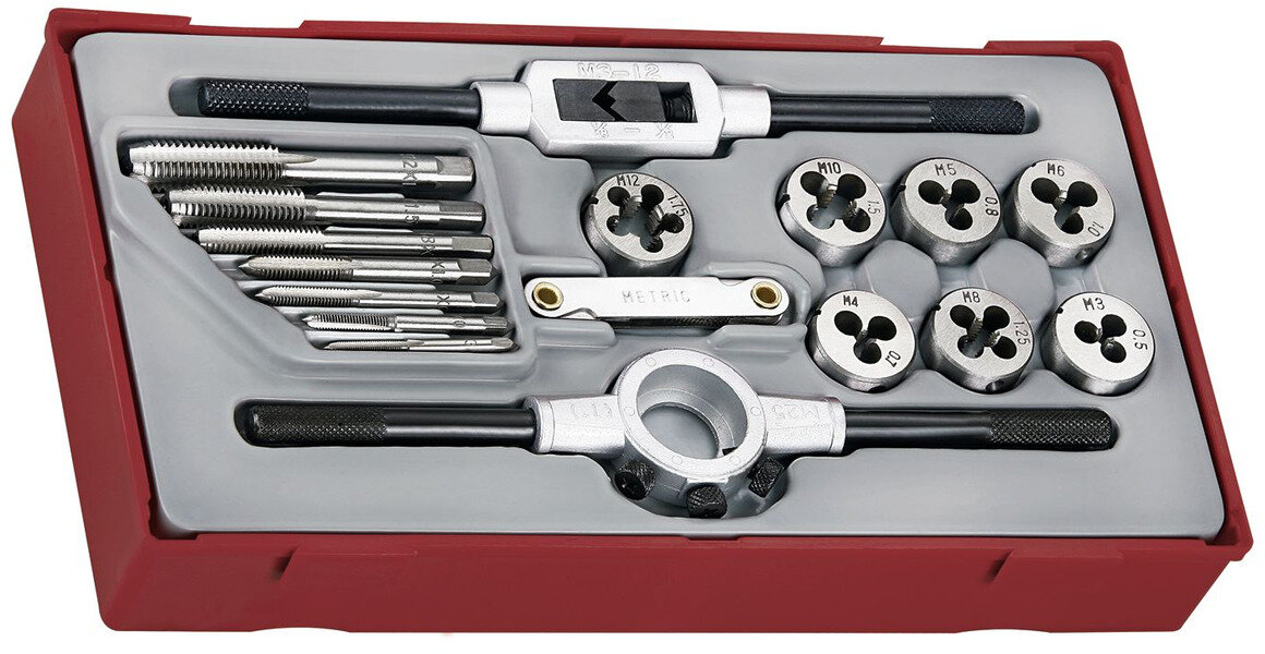 Sæt med gevindskære- og skæreforme TT1 bakke 17 dele Teng Tools