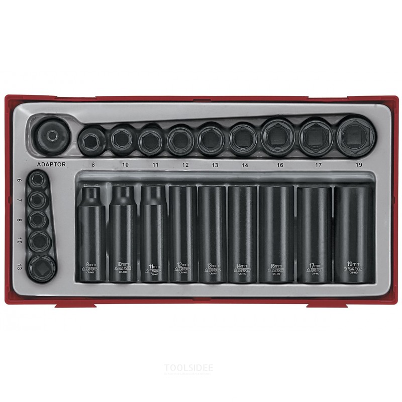 Slagdoppenset kort en lang TTX1 tray 1/4" 3/8" 8- 19mm 24 delig Teng Tools