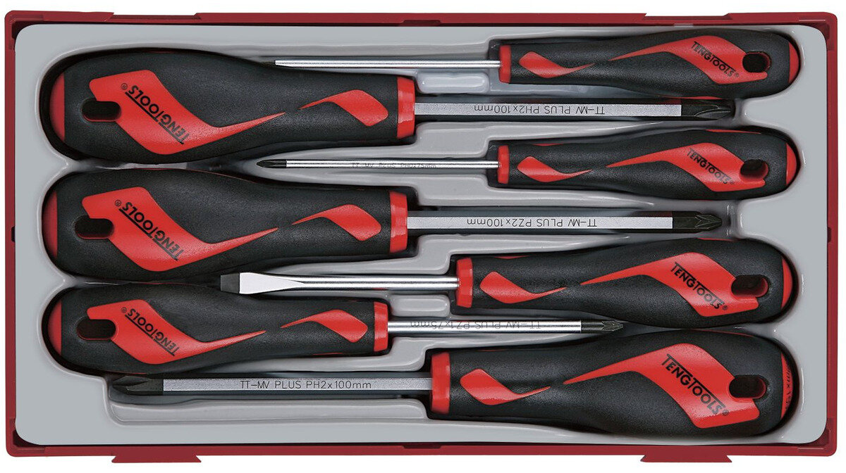 Skruetrækkersæt TT1 bakke flad - PH - stk. 7 dele Teng Tools