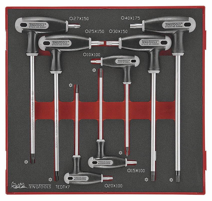 T-grebsnøglesæt med Foam2-bakke TX-TPX 7-delt Teng Tools