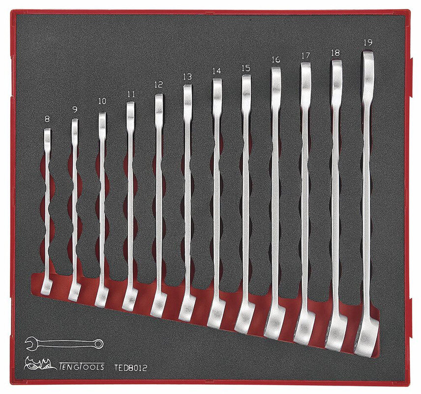 Ringgaffelnøglesæt HIP-GRIP Skum 2 bakke 8-19mm 12 dele Teng Tools Ringgaffelnøglesæt HIP-GRIP Skum 2 bakke 8-19mm 12 dele Teng Tools