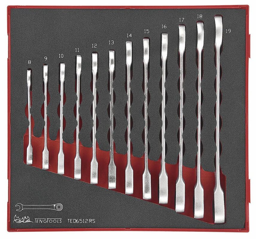 Ratschenringschlüssel-Set Foam2-Tablett 8-19mm 12-teilig Teng Tools Ratschenringschlüssel-Set Foam2-Tablett 8-19mm 12-teilig Teng Tools