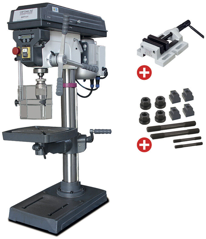 Tafelboormachine boren tot ø 25 mm MK2 750W 400V digitale weergave 12 snelheden + boorklem + set spanbouten Optidrill