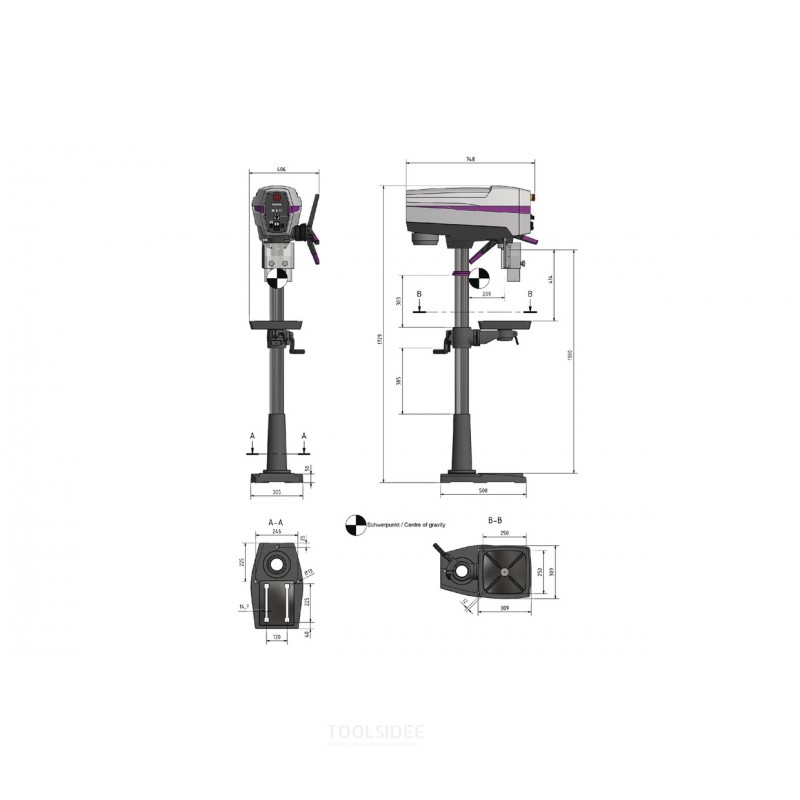 Moderne Säulenbohrmaschine zum Bohren bis ø 25 mm, MK3-Aufnahme, 0,75 kW, 400V, digitale Drehzahlanzeige, Optidrill