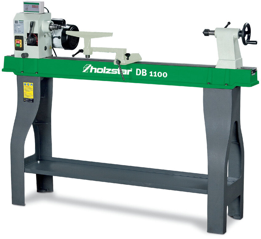 Pakke trædrejebænk 358x1100mm + 4-kæbet patron dia. 100mm + 8 stk. drejeværktøj + borepatron + borepatronhale Holzstar