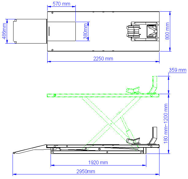 Elektromotor-Scherenhebebühne 1000kg 2250x800mm MW Tools