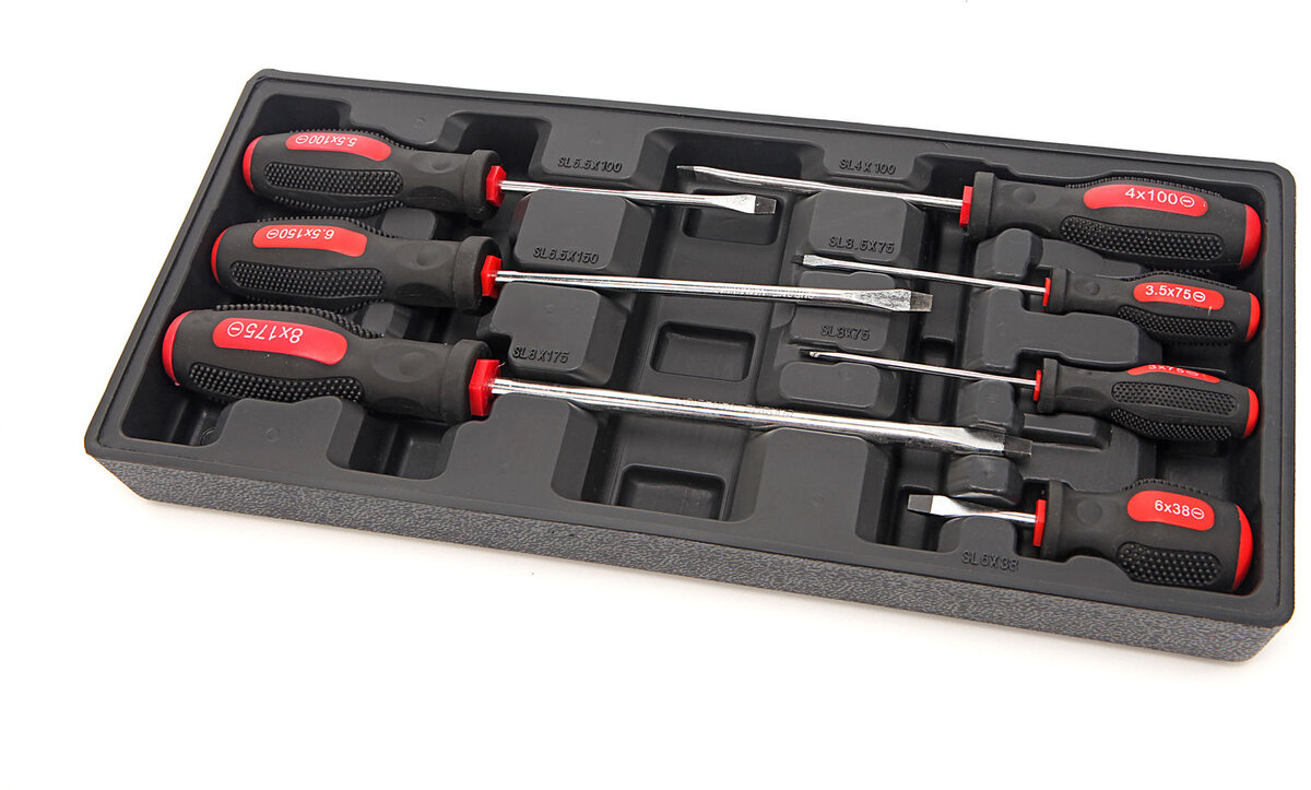 HBM 7-piece flat screwdriver set inlay for HBM tool trolley HBM 7-piece flat screwdriver set inlay for HBM tool trolley