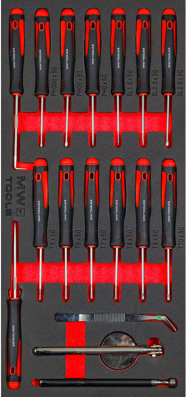 Præcisionsskruetrækkersæt Flat-PH-TX skumbakke 17 dele MW Tools