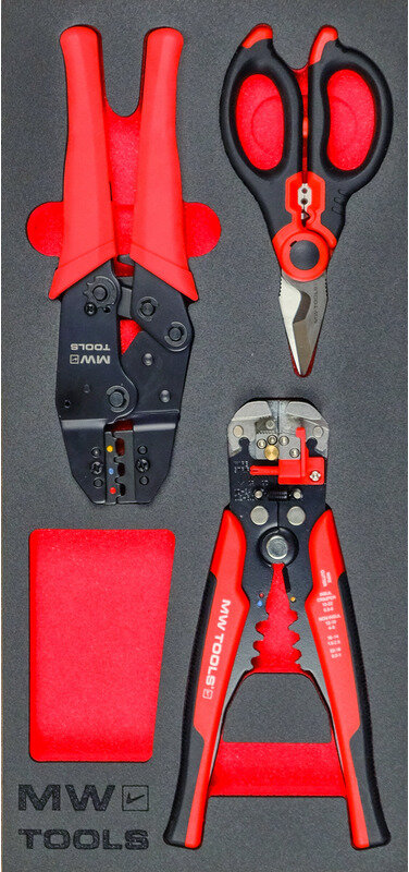 MW Tools 3-delt elværktøjssæt med skumbakke