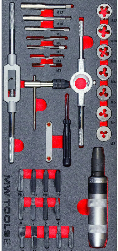 Gewindebohrer- und Polstersatz in Schaumstoffschale 35-teilig MW Tools