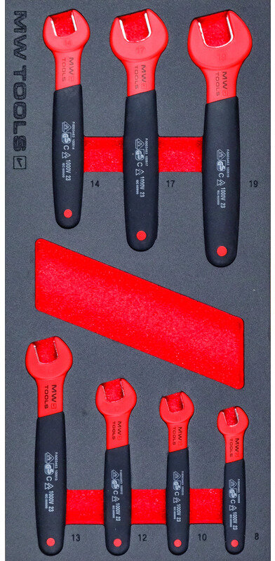 Åpne-endenøkkelsett EV-skumbrett 7 deler MW Tools