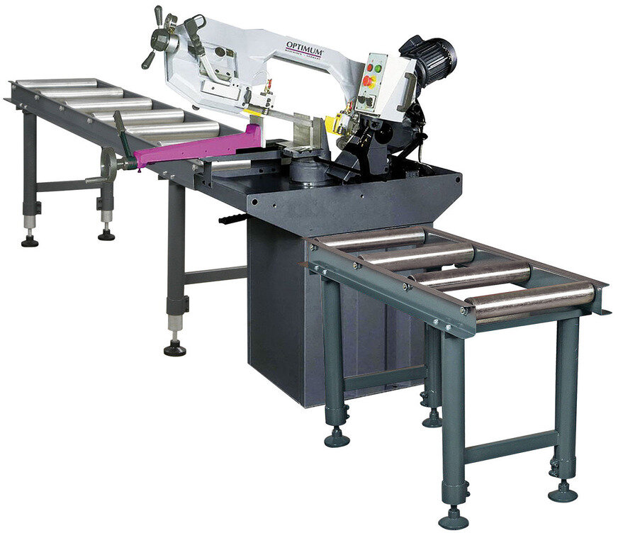 Metalbåndsav 0-60° skærekapacitet ca. 225 mm 1,1 kW 400V inkl. 2 rullebaner 1M-2M 5 båndsave 1 dåse kølemælk Optisaw