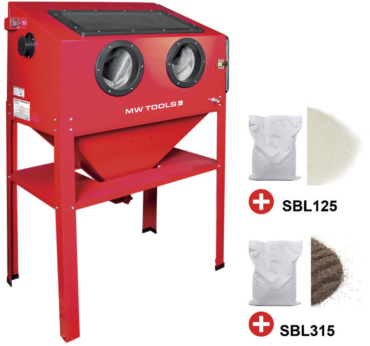 PACK-blæseskab 220 L med 25 kg glasperler og 25 kg brun korund MW Tools PACK-blæseskab 220 L med 25 kg glasperler og 25 kg brun korund MW Tools