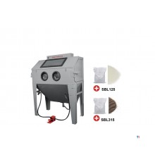 PACK-blæseskab 420 L med 25 kg glasperler og 25 kg brun korund MW Tools