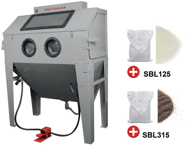 PACK blästerskåp 420 L med 25 kg glaspärlor och 25 kg brun korund MW Tools