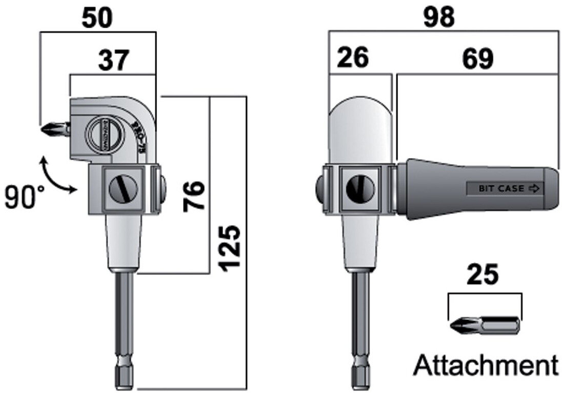 MW Tools rettvinklet bitholder