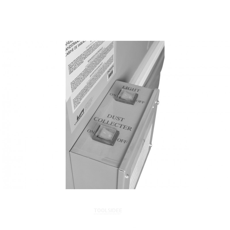 PAKKAUS ammattimainen puhalluskaappi 990 L, jossa 25 kg lasihelmiä ja 25 kg ruskeaa korundia MW Tools