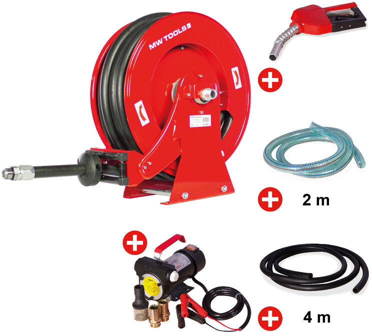 Dieseltrommel 15 m Ø 3/4 20 bar Pulverlakkert stål med pumpesett 12 V MW Verktøy Dieseltrommel 15 m Ø 3/4 20 bar Pulverlakkert stål med pumpesett 12 V MW Verktøy