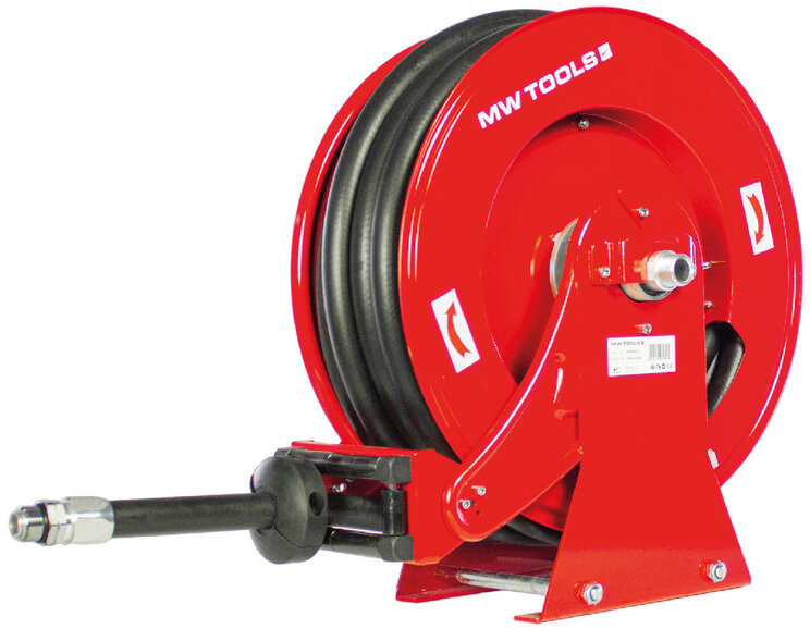 Dieselhaspel 10 m Ø 3/4 20 bar Stahl pulverbeschichtet mit Pistole, Drehkupplung und Montageplatte MW Tools