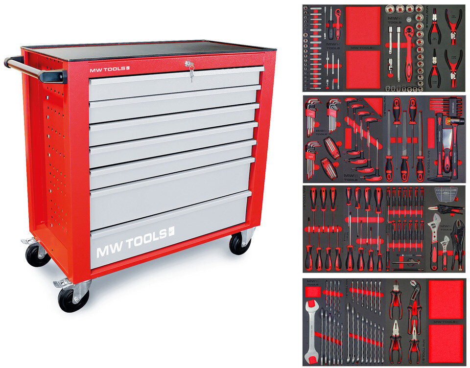Fyldt værktøjsvogn STARTER 212-dele MW Tools