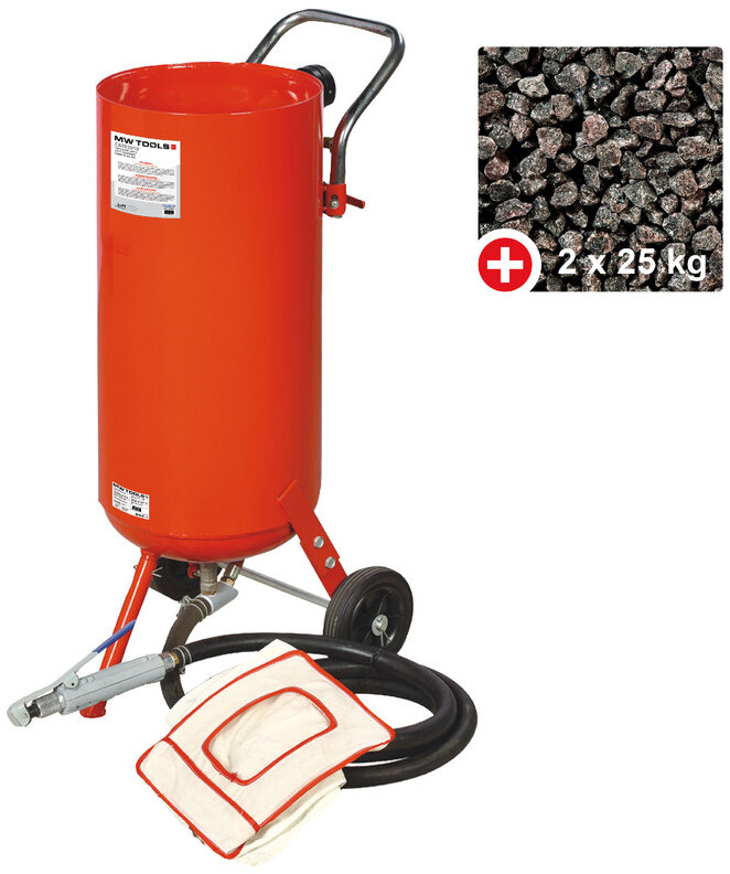 Mobiler Strahlkessel + 50 kg Aluminiumsilikat-Strahlmittel MW Tools